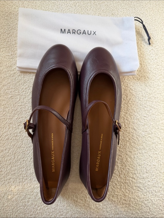 Margaux Shoes - Margaux Plum Leather Mary Jane Flats with Gold Buckles